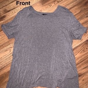 Grey tee with crossed fabric on back